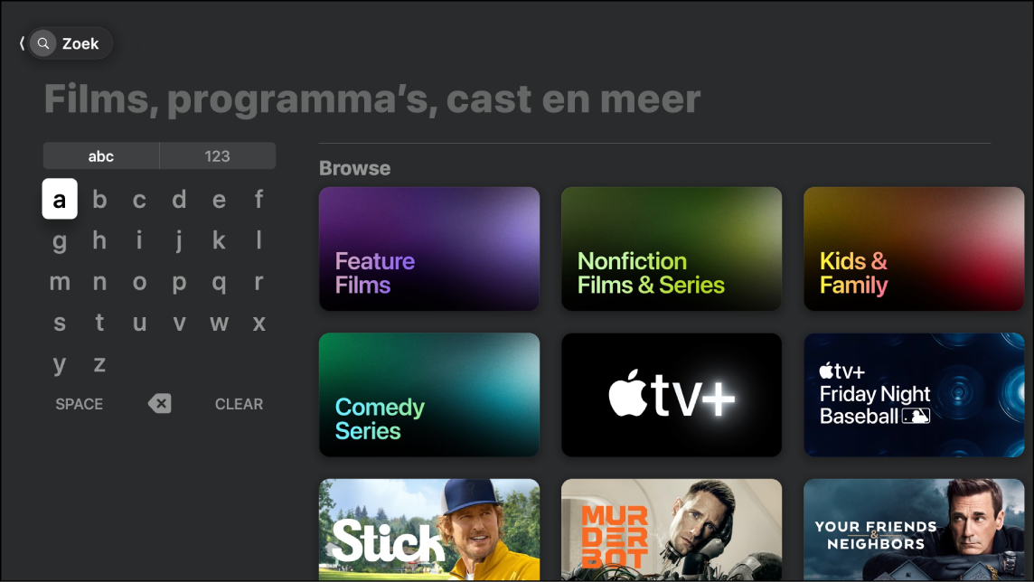 Scherm met de zoekfunctie