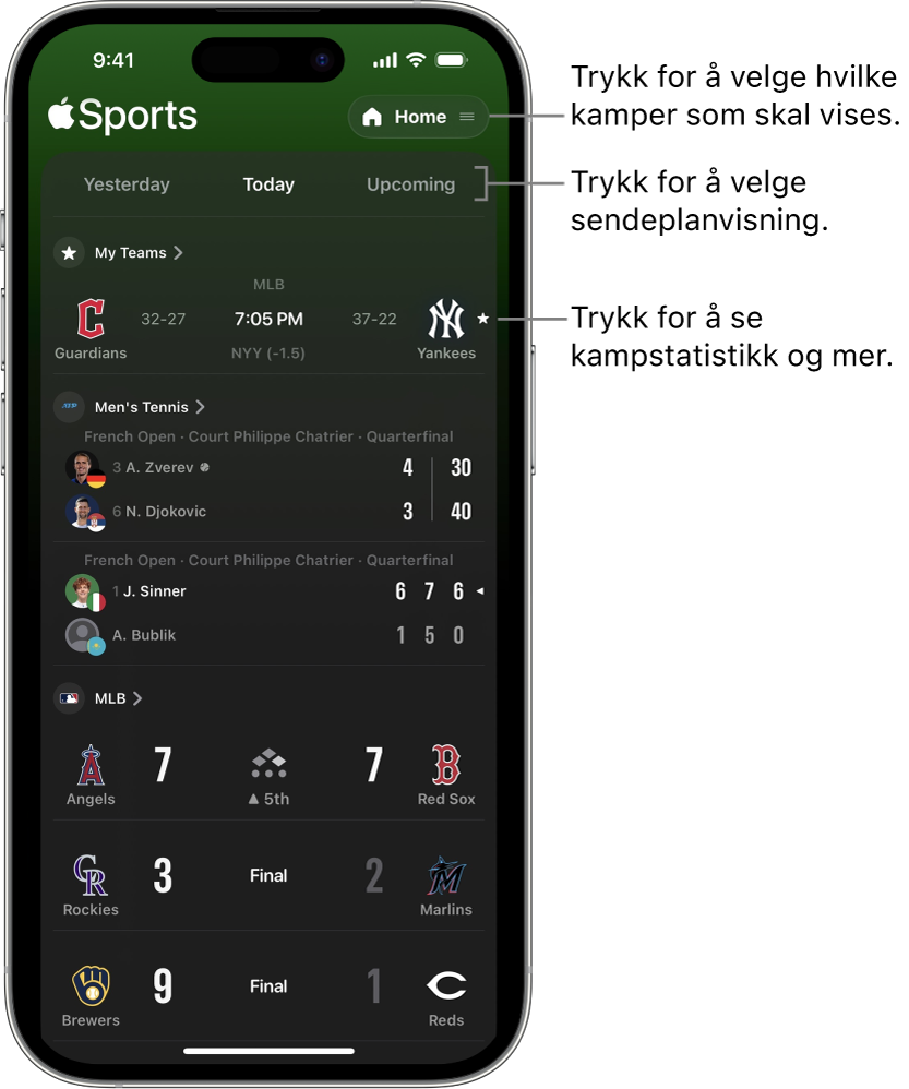 Stillingsinformasjon i Sport-appen