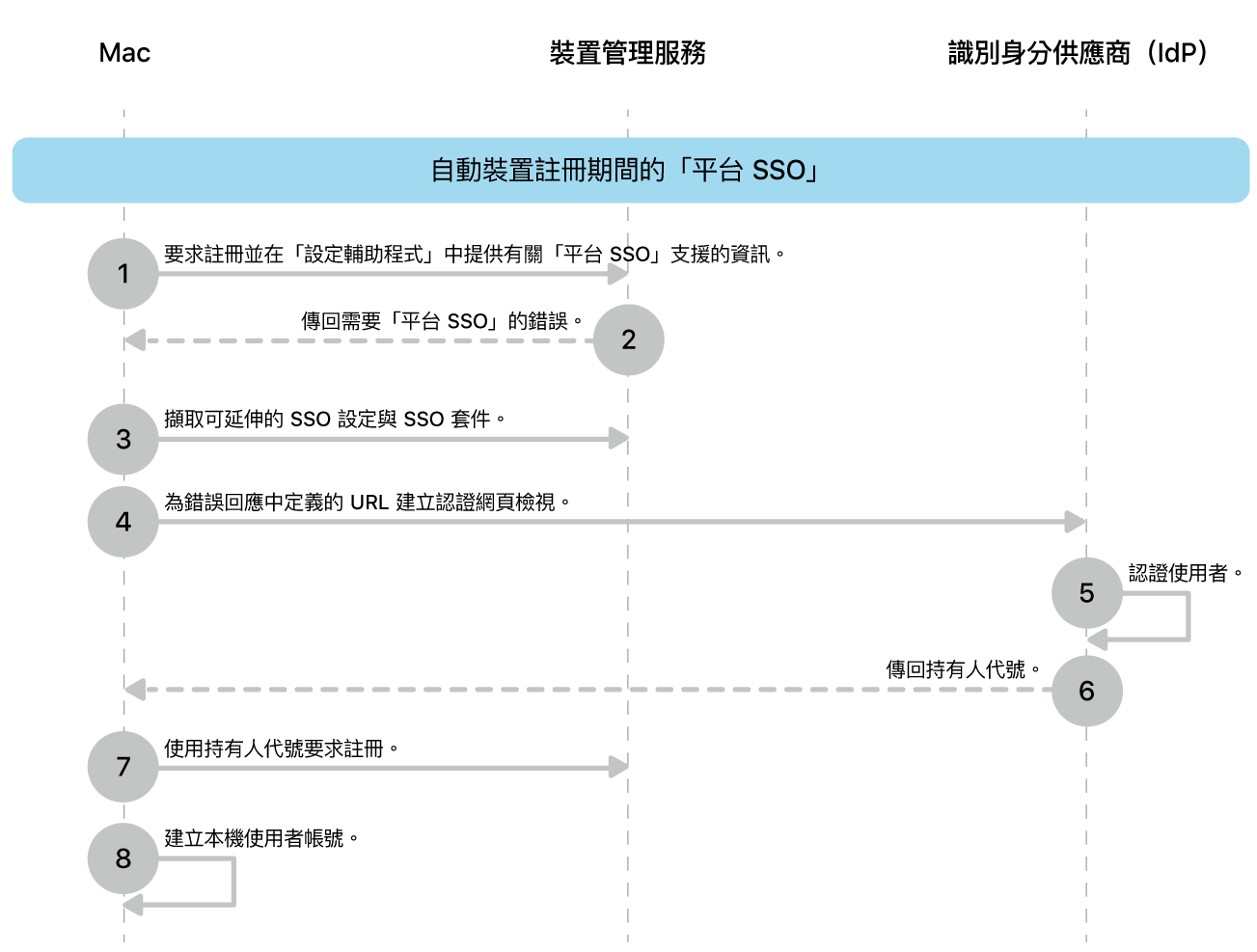 「自動裝置註冊」程序期間的「平台 SSO」。