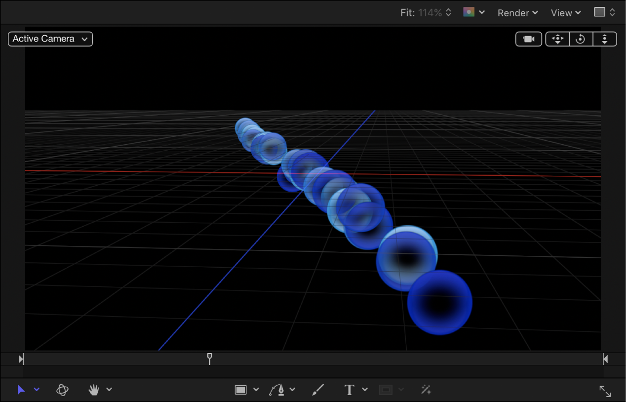 Canvas mit Partikeln aus einem Emitter von 2D-Linien, die im 3D-Raum angepasst wurden