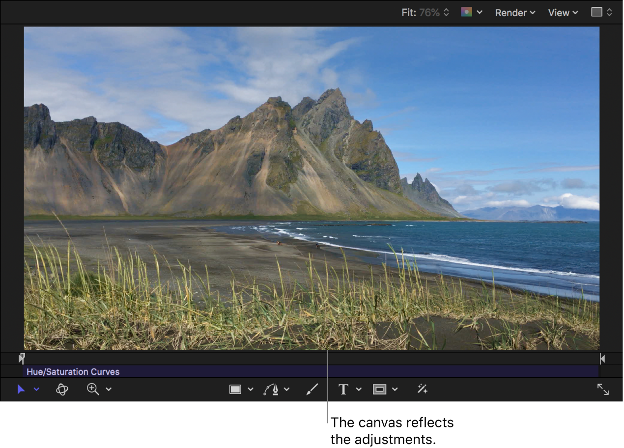 The canvas showing the saturation change