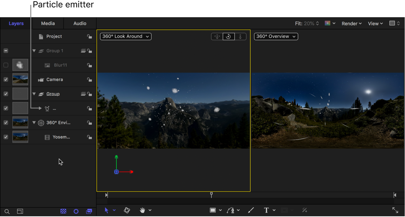 New particle emitter in 360° project
