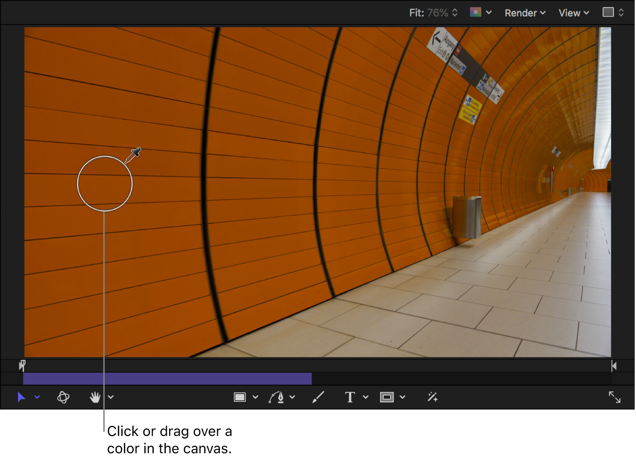 The eyedropper tool sampling a color from the image in the canvas