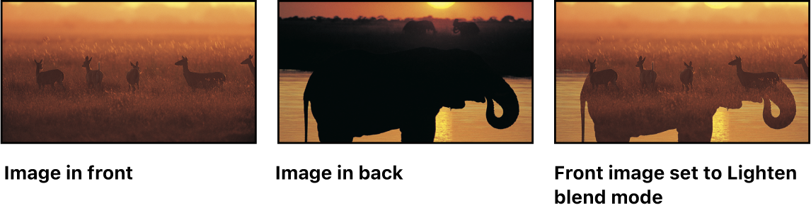 Lienzo con dos capas mezcladas mediante el modo de mezcla Aclarar