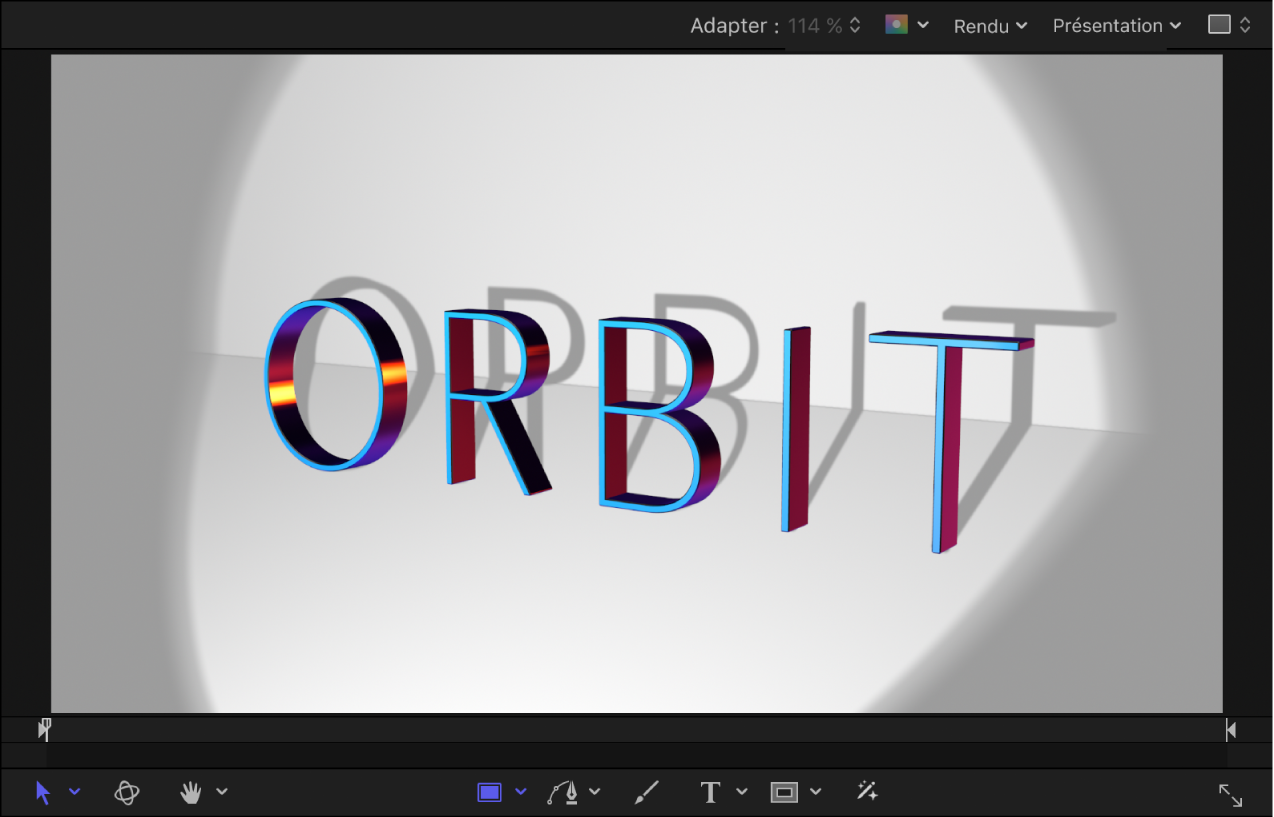 Texte 3D projetant des ombres sur des objets en arrière-plan dans le canevas