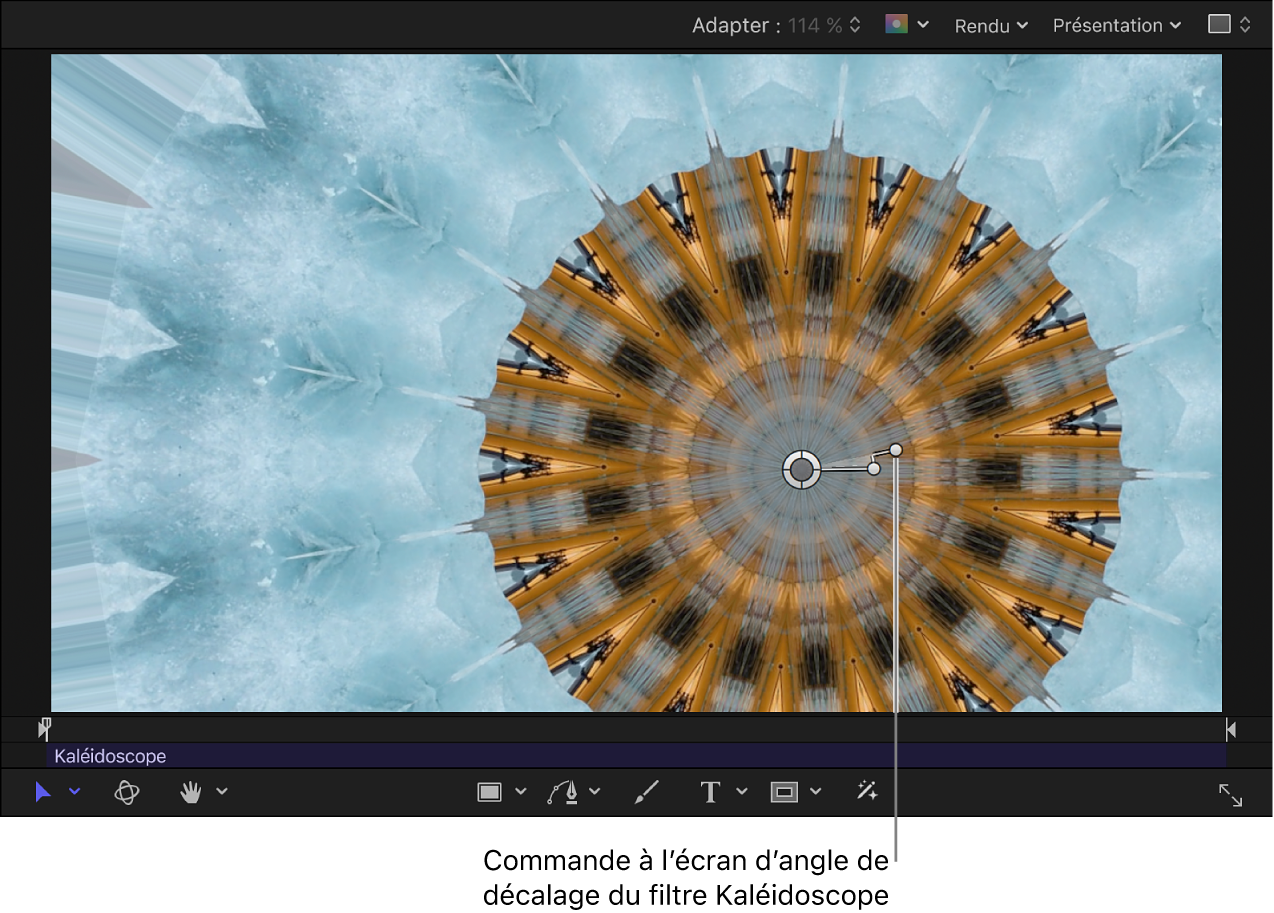Commande à l’écran d’angle de décalage du filtre Kaléidoscope