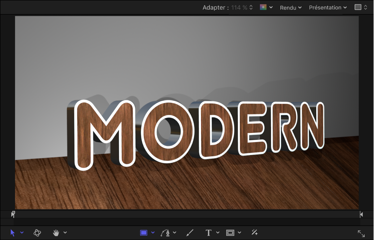 Canevas affichant du texte 3D auquel des matériaux différents ont été appliqués aux diverses facettes