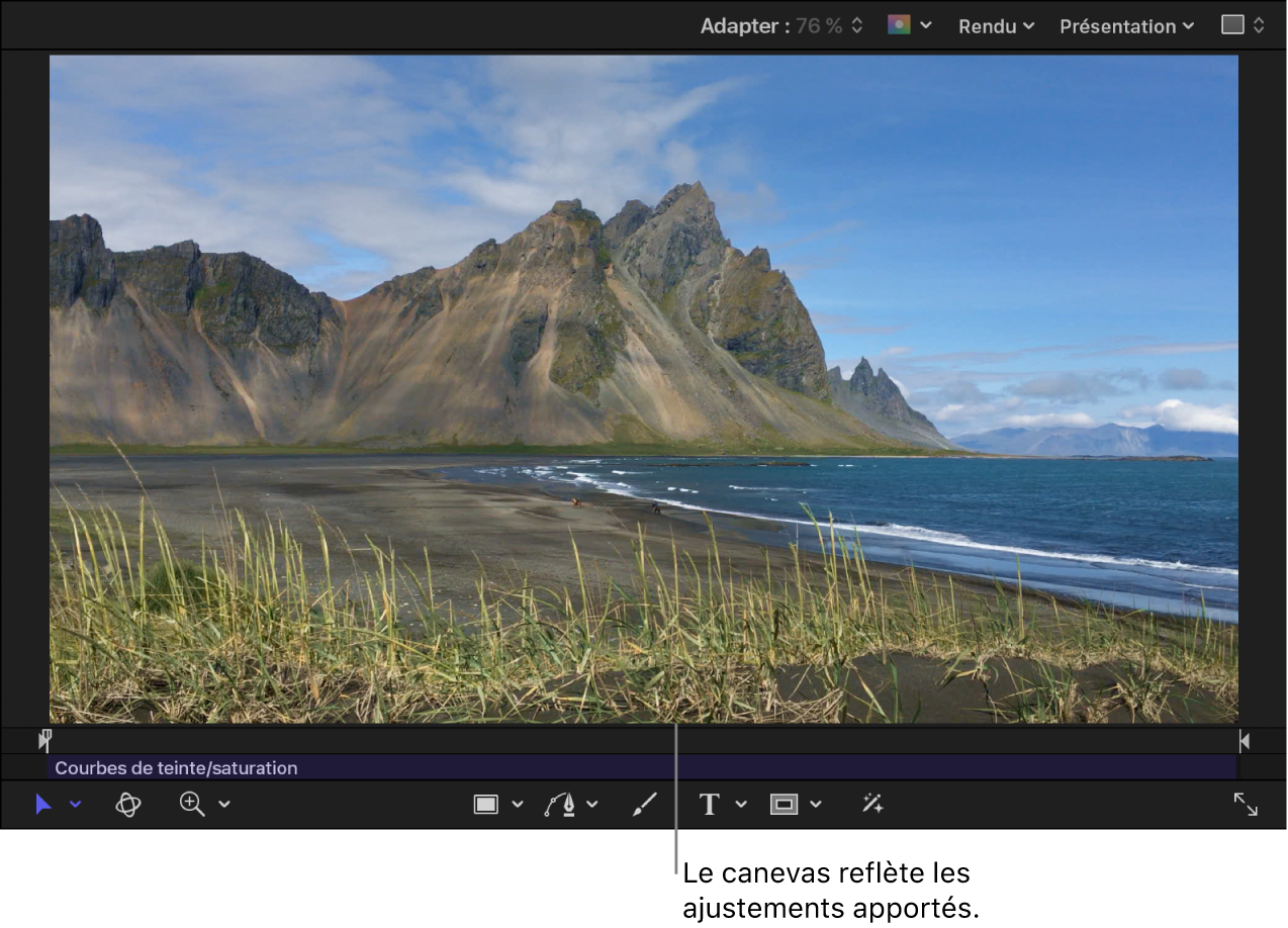 Canevas montrant le changement de saturation