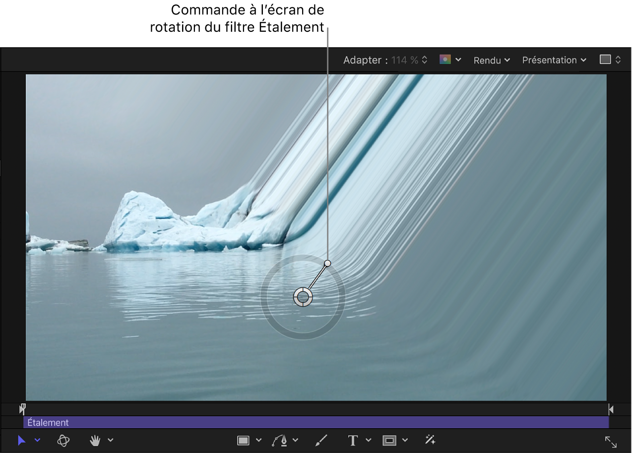 Commande à l’écran de rotation du filtre Étalement