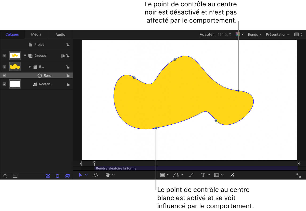 Canevas affichant une forme avec le comportement « Rendre aléatoire la forme » appliqué