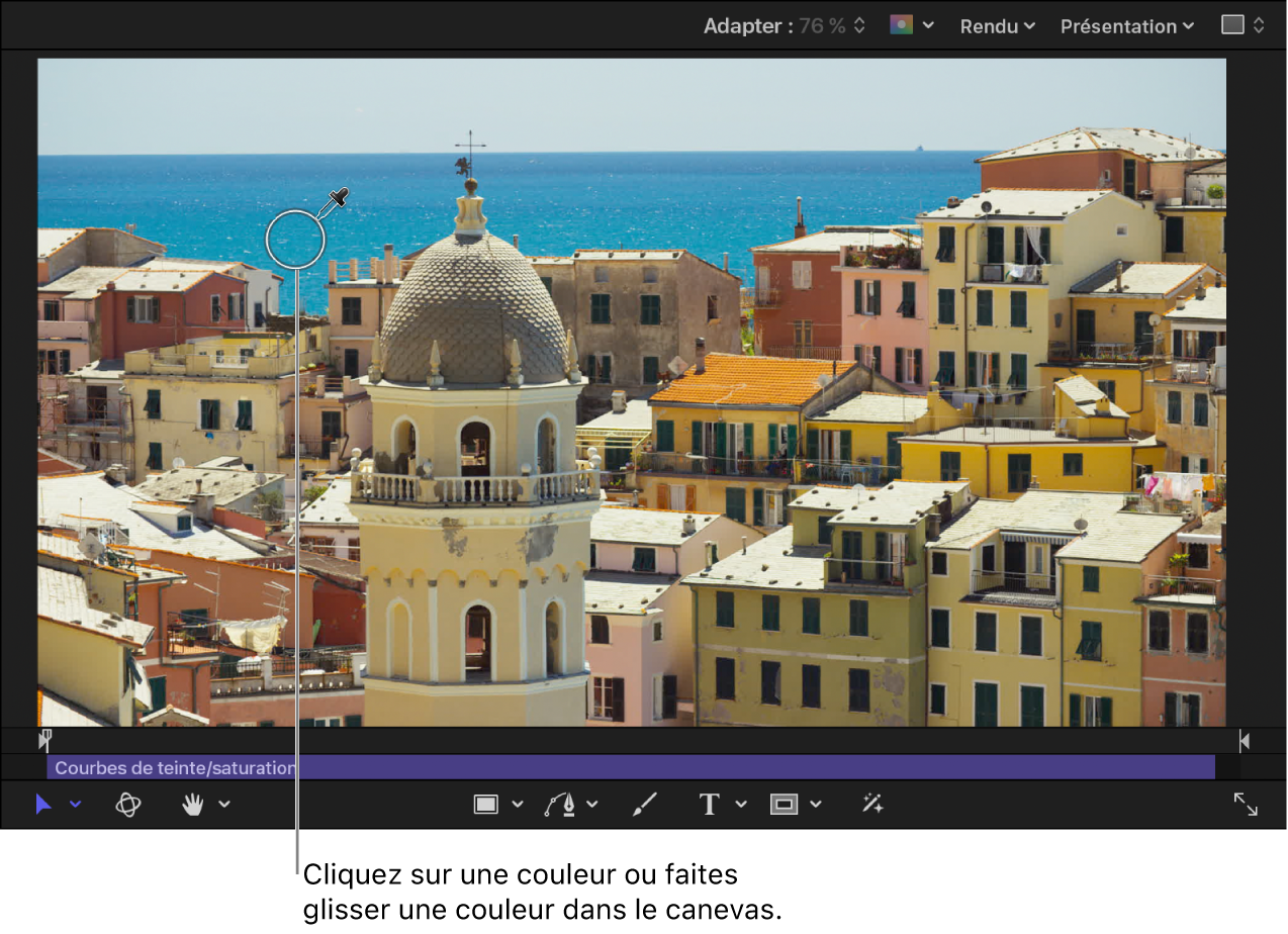 Pipette positionnée sur une couleur dans le canevas