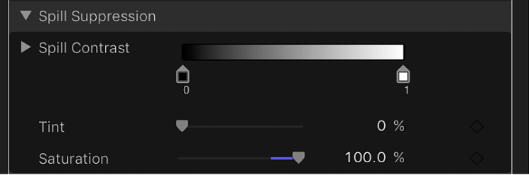 「グリーンスクリーンキーヤー」フィルタの「スピルの抑制」コントロール