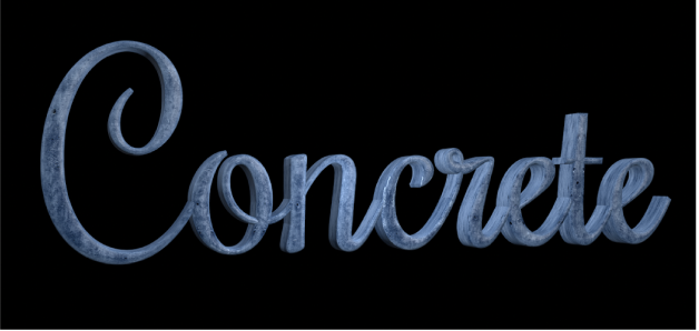 キャンバスに、「色の付いたコンクリート」が適用された3Dテキストが表示されています