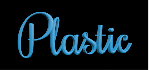 キャンバスに、プラスチックの材質「マット」が適用された3Dテキストが表示されています