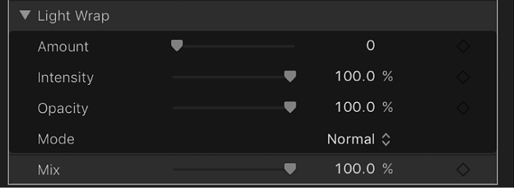 「グリーンスクリーンキーヤー」フィルタの「ライトラップ」コントロール