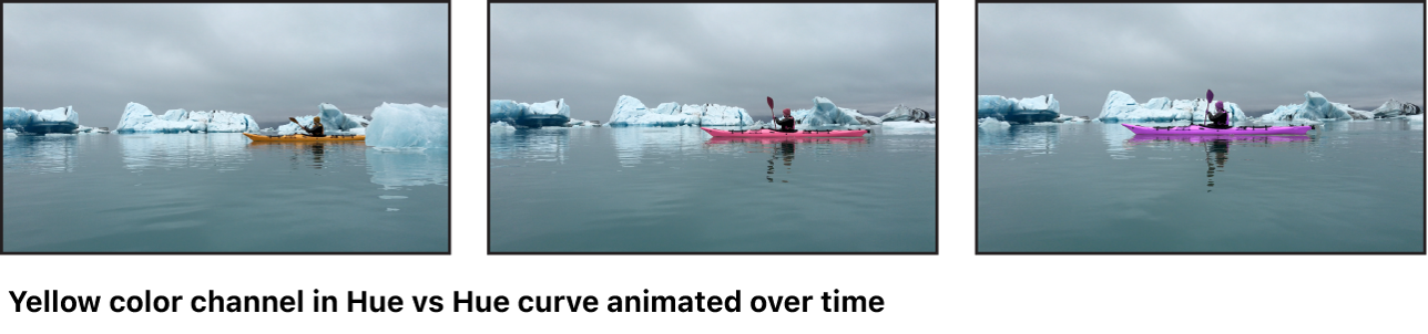 시간이 지남에 따라 색상이 변하는 이미지 색조를 보여주는 캔버스