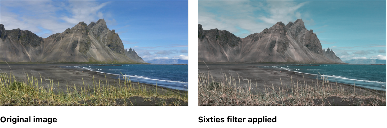 显示“六十年代”滤镜效果的画布