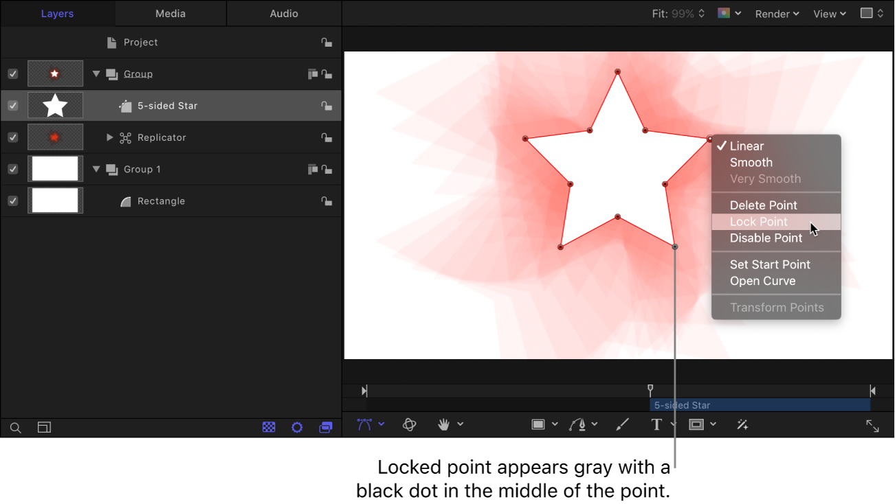 显示已锁定的控制点的画布