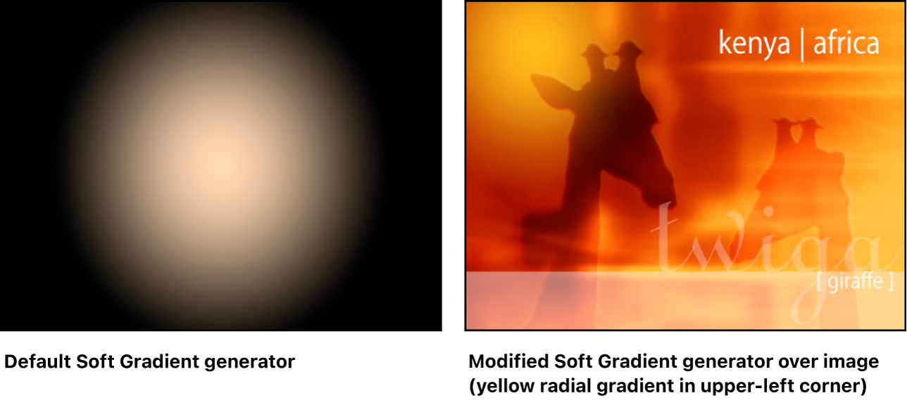 显示软渐变发生器（单独和与其他图像合并）的画布窗口。