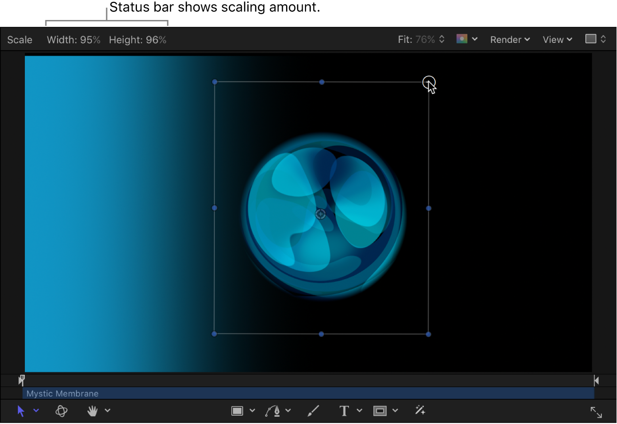 显示在缩放对象时出现的状态栏的画布