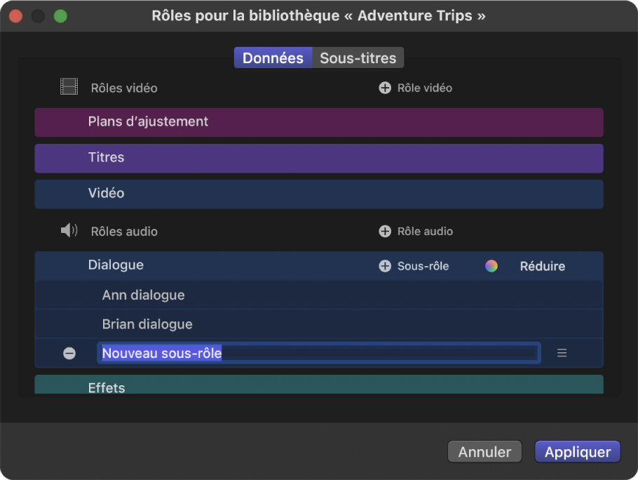 Sous-rôle nouvellement créé affiché dans l’éditeur de rôle