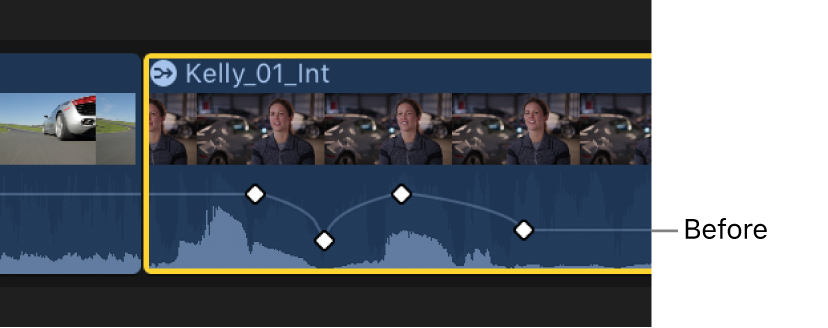 调整前音频动画编辑器中的关键帧曲线