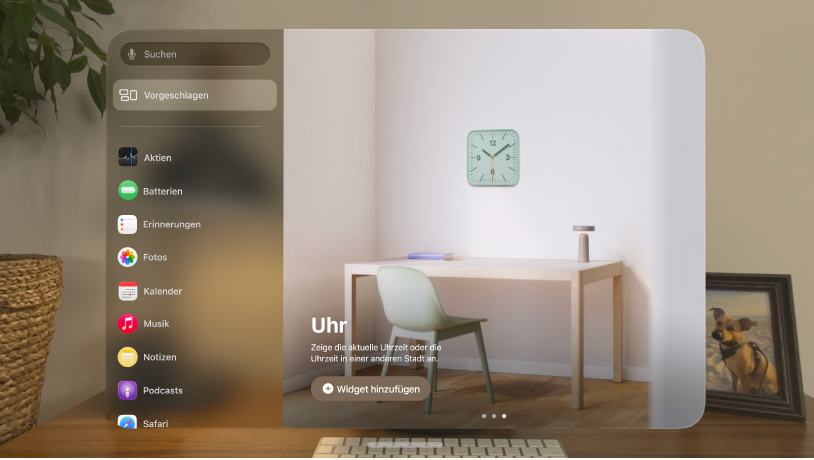 Die App „Widgets“ auf der Apple Vision Pro.