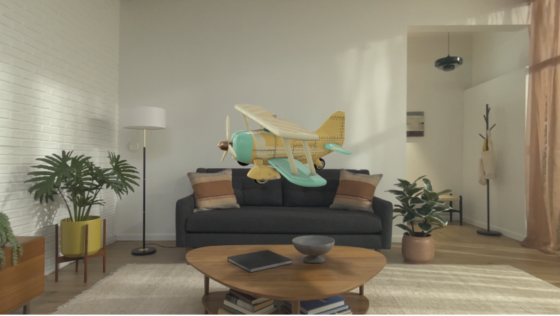 「無邊記」白板,其中有一個已選取的 3D 物件,以及旋轉和檢視該物件的選項。