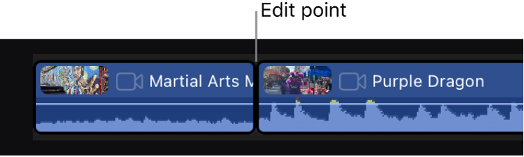 Zwei Clips in der primären Handlung, die an einer Schnittmarke verbunden sind.