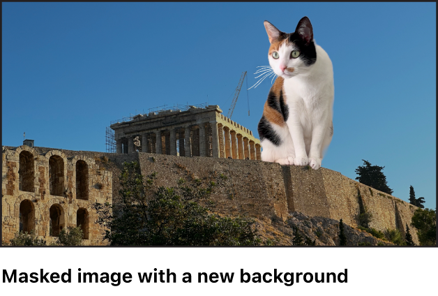 The masked foreground clip superimposed over the image from the background clip.