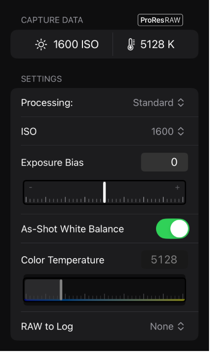 The inspector showing standard ProRes RAW conversion settings.