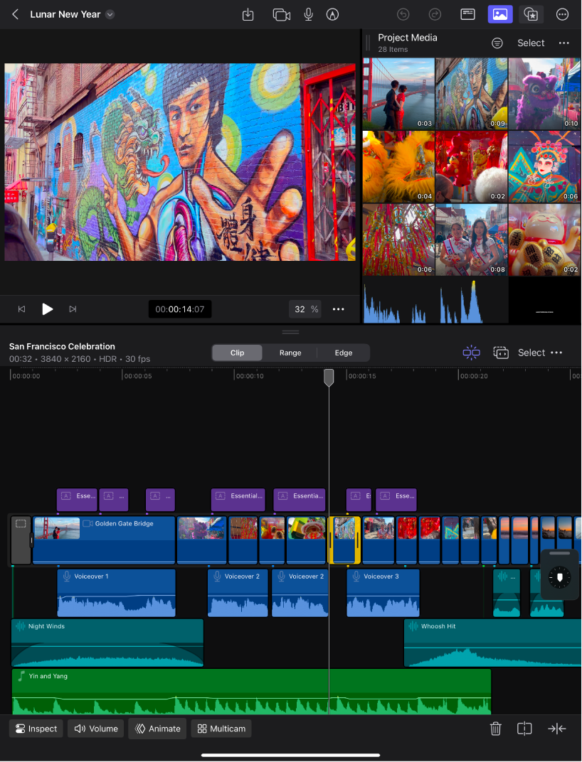 The Final Cut Pro Edit screen in portrait orientation.