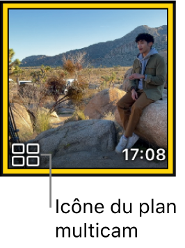 Vignette de plan dans le navigateur avec une icône de plan multicam dans le coin inférieur gauche.