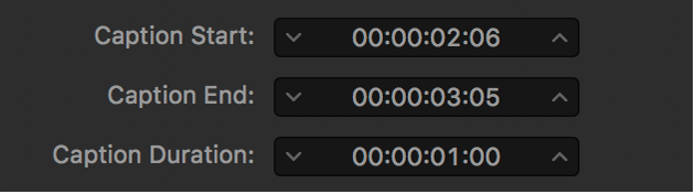 Timing-Felder eines Untertitels im Informationsfenster „Erweiterte Untertitel“ oder „Untertitel“.