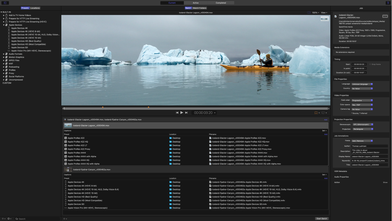 The Compressor window showing an active transcoding project.