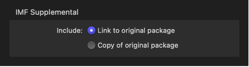 Dialog showing the IMF Supplemental property of the IMF Package.