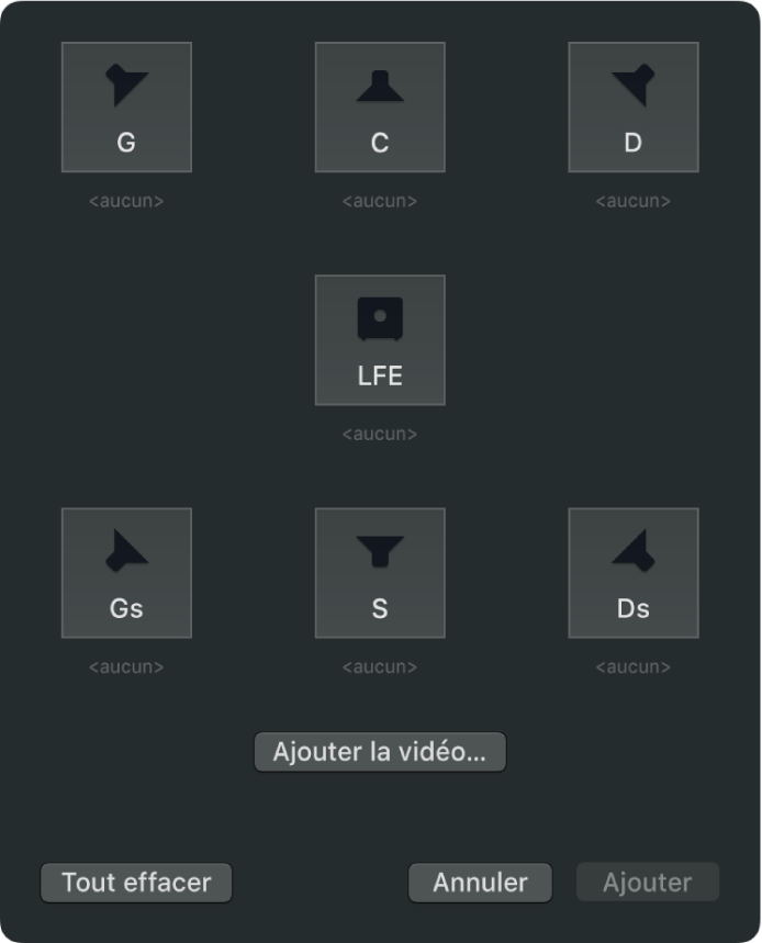 Zone de dialogue d’affectation de canaux de son Surround dans Compressor.
