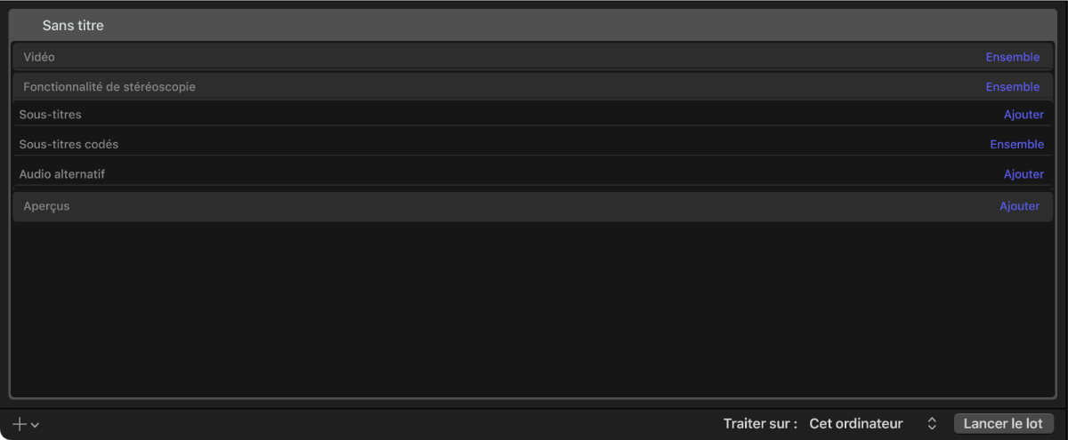 Zone du lot de Compressor affichant une tâche de paquet iTunes Store.