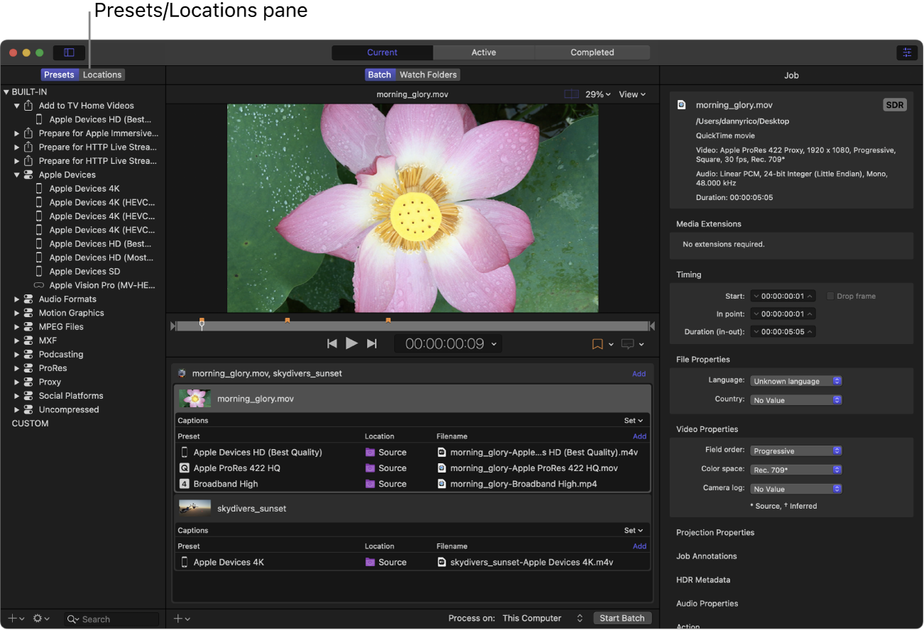 显示预置/位置面板的 Compressor 窗口。