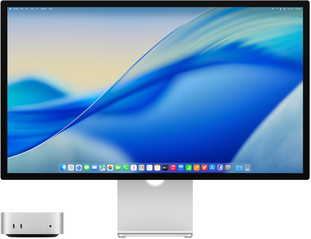 Mac mini و Apple Studio Display جنبًا إلى جنب.