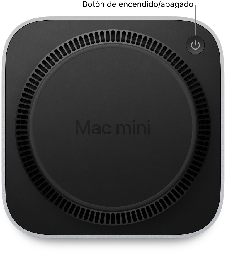 La parte inferior de la Mac mini mostrando el botón de encendido.