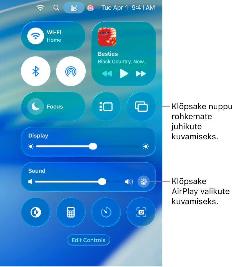 Maci Control Centeri sissesuumitud vaade.