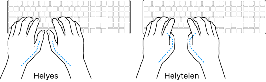Kéz a billentyűzeten – a hüvelykujj helyes és helytelen tartásának bemutatása.