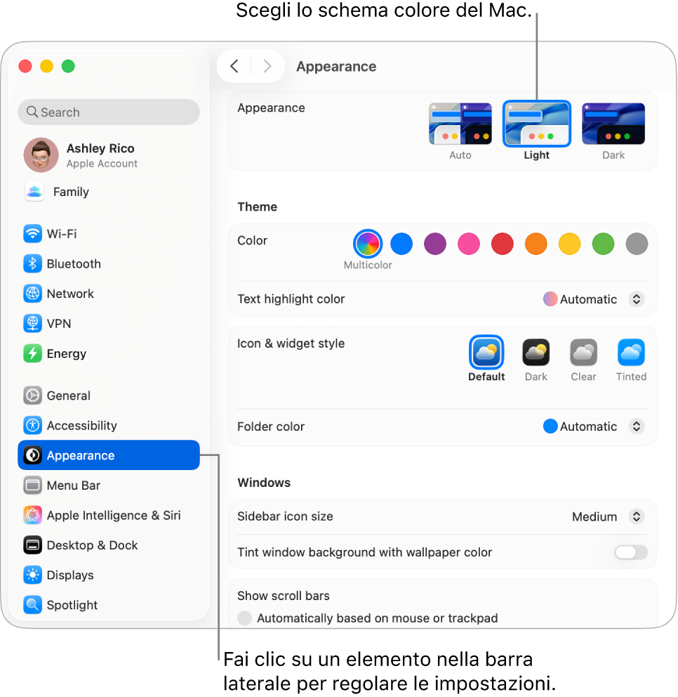 La finestra di Impostazioni di Sistema.