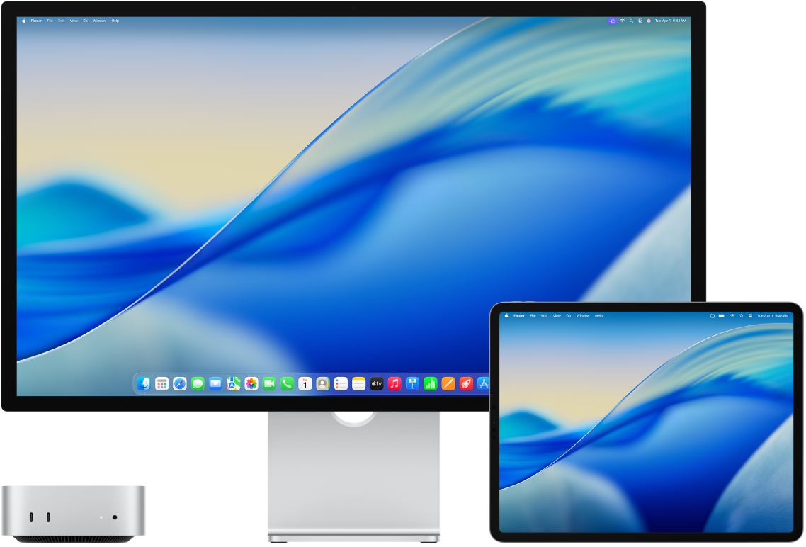 Mac mini 和 iPad 並排放置。