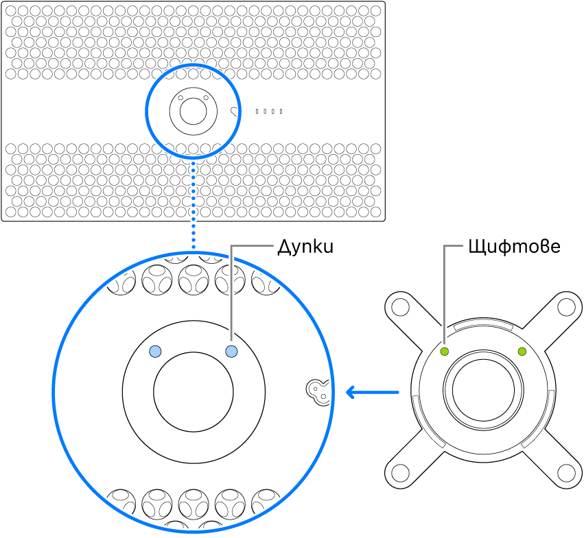 Гърбът на Pro Display XDR и адаптер.