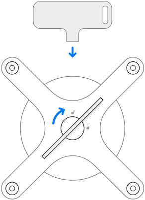 The key and adapter rotating clockwise.