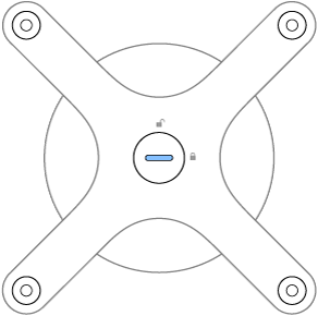 The adapter mounted on the back of the Pro Display XDR, with the lock in the horizontal position.