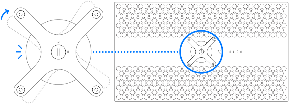 The adapter rotating clockwise.