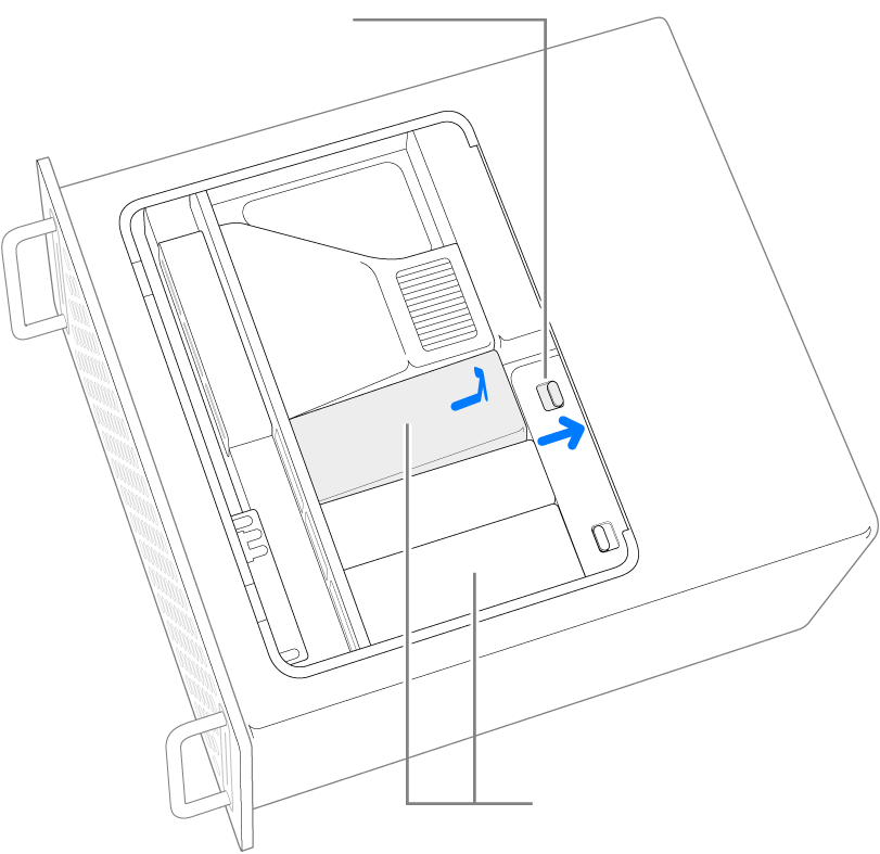 يتم تحريك مفتاح التبديل إلى اليمين لفتح قفل غطاء SSD.
